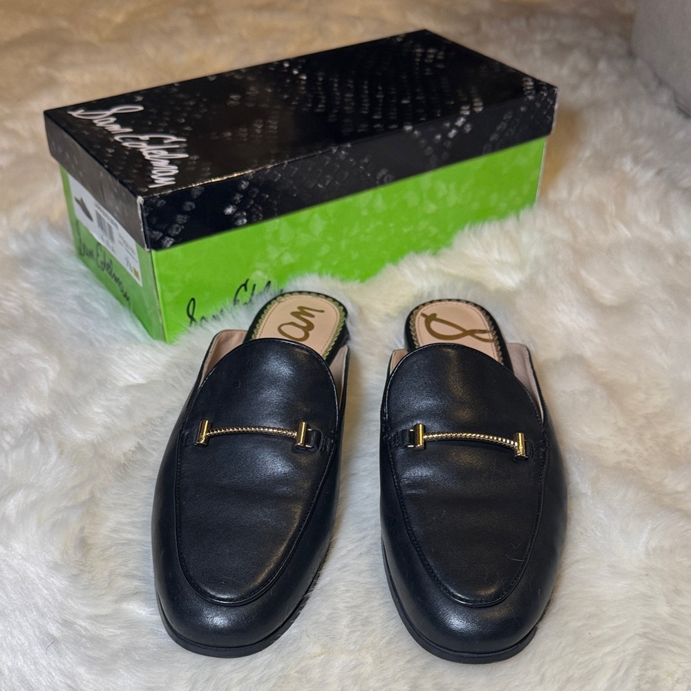 Sam Edelman Black Loafers with Gold Detail